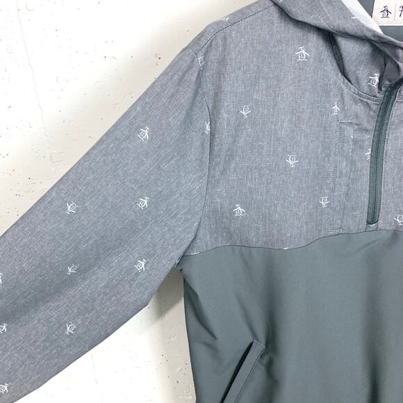 Original Penguin Mens 1/4 Zip Printed Pete Wind Hoodie Pullover Grey Size Medium - Picture 10 of 15